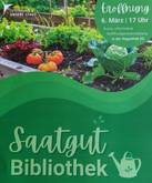 Plakat zur Eröffnung mit einem Foto mit Tomaten, Salat und Kohl im Hochbeet.